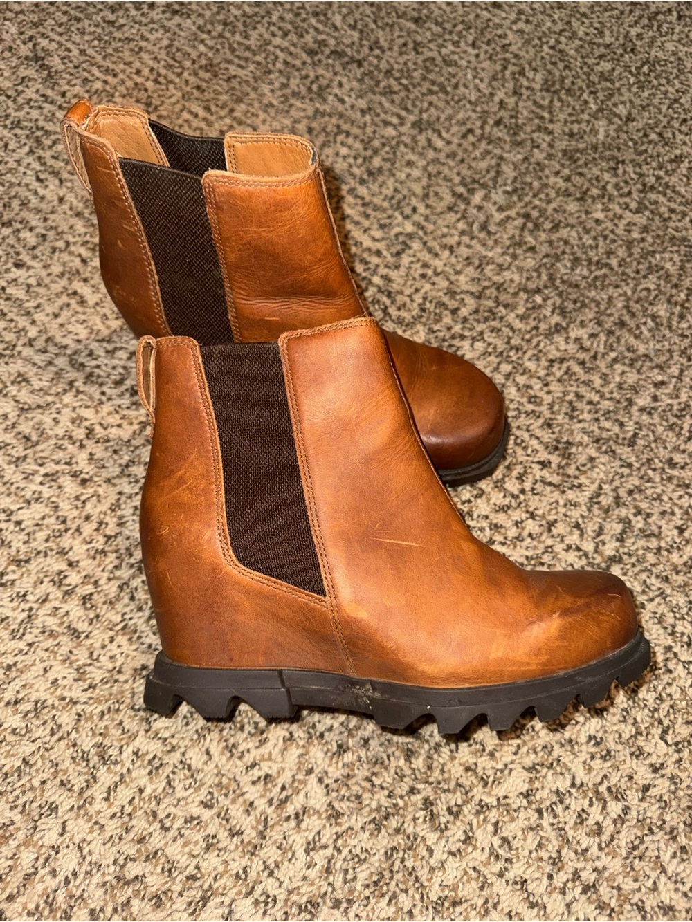 Sorel Chestnut Brown Leather Joan of Arctic Wedge Boots